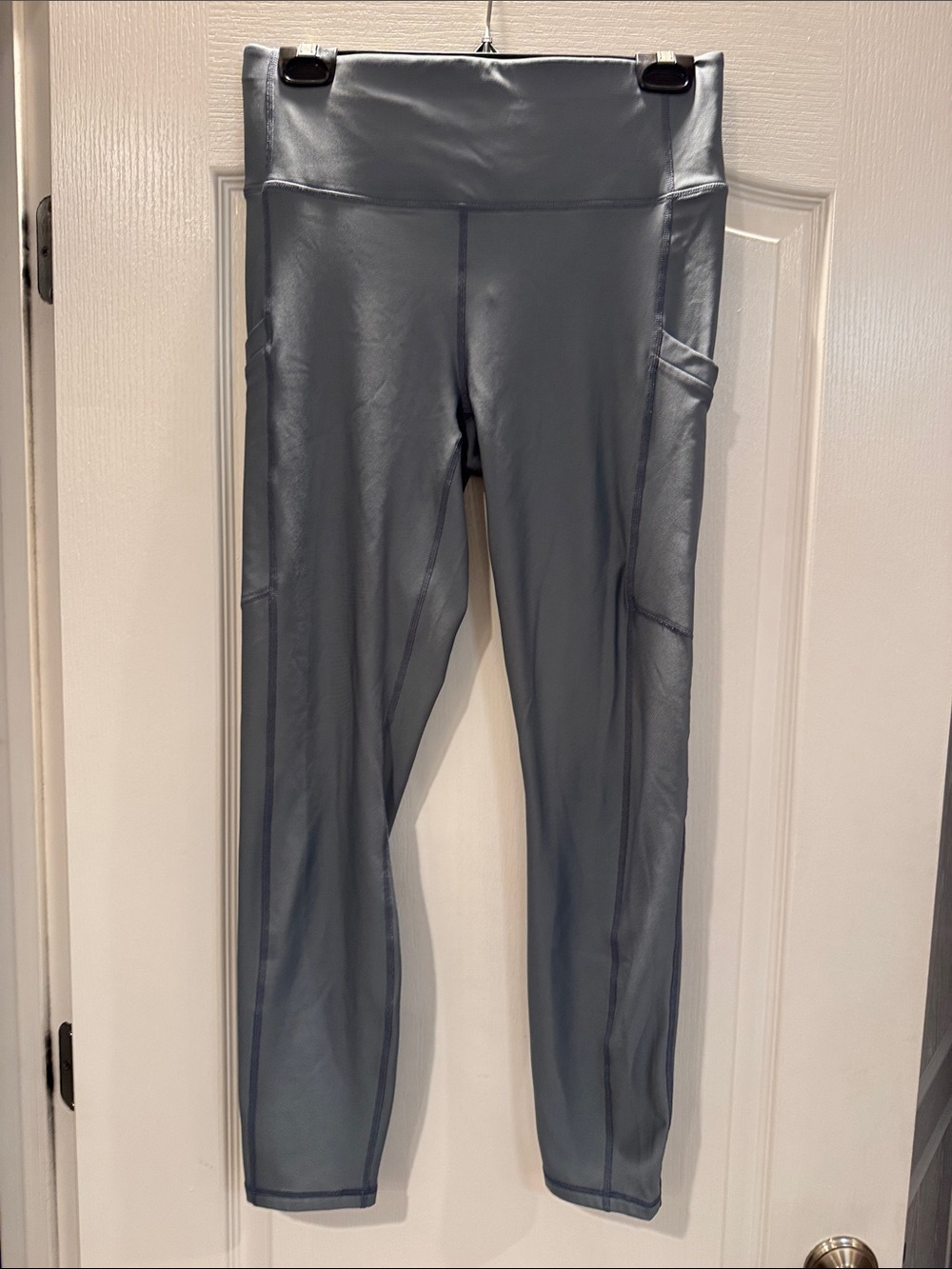 Fabletics Steel Blue High-Rise Leggings with Side Pockets